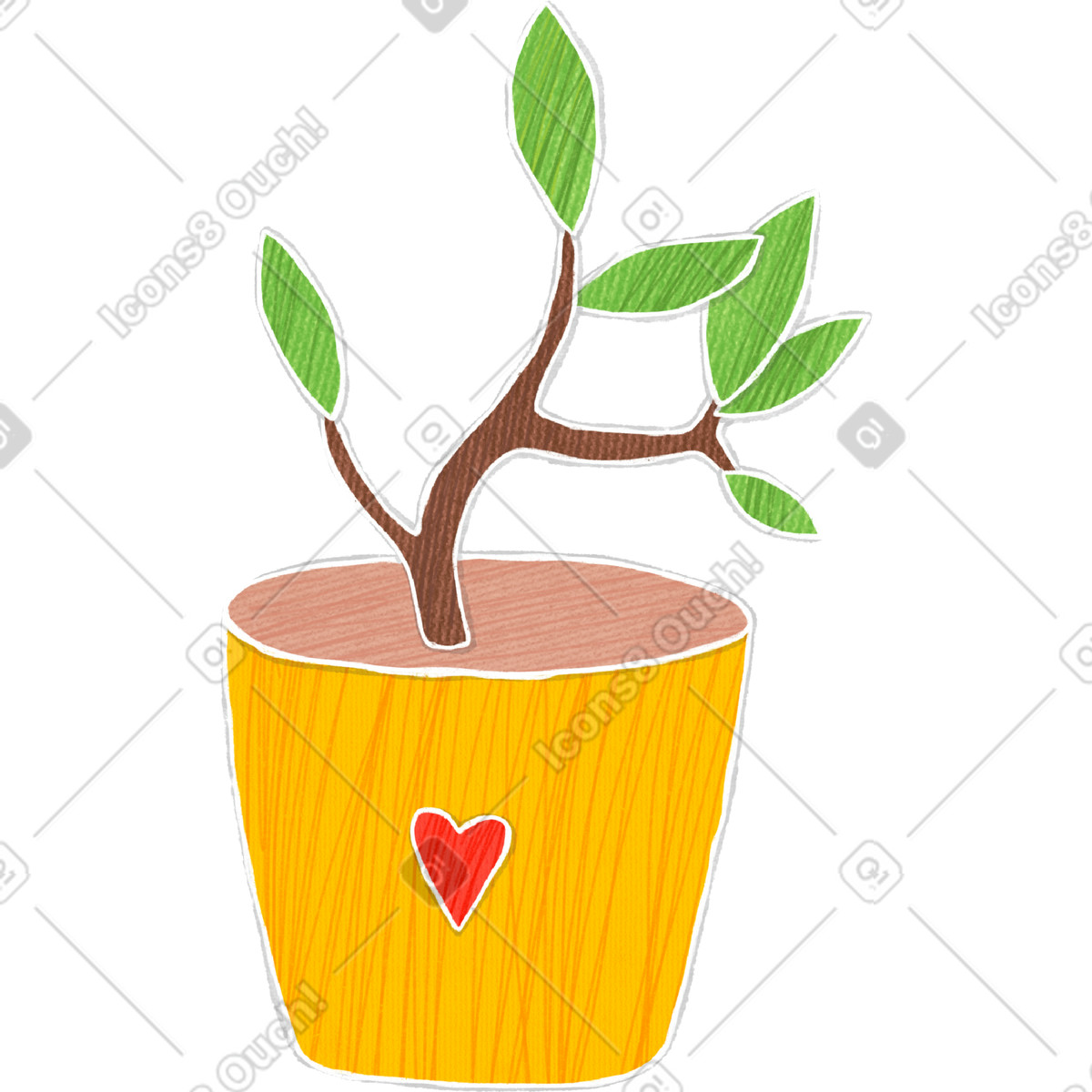 Yellow pot with a small plant illustration in Crafty style download in PNG, SVG