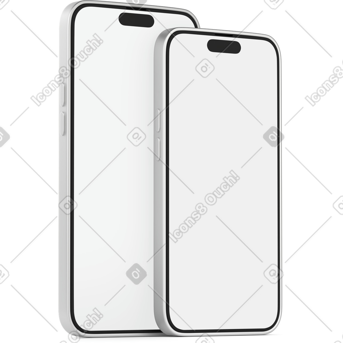 3D Business スタイルの Two phones with white screens のイラストをPNG、SVG形式でダウンロード