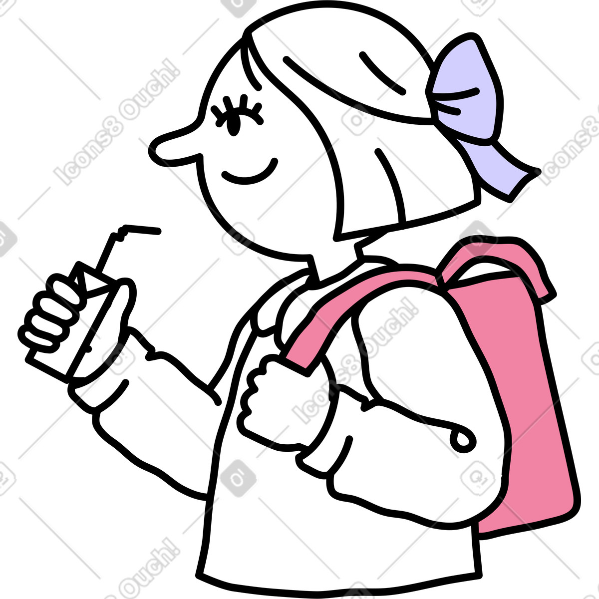 Girl with a backpack illustration in Notes style download in PNG, SVG