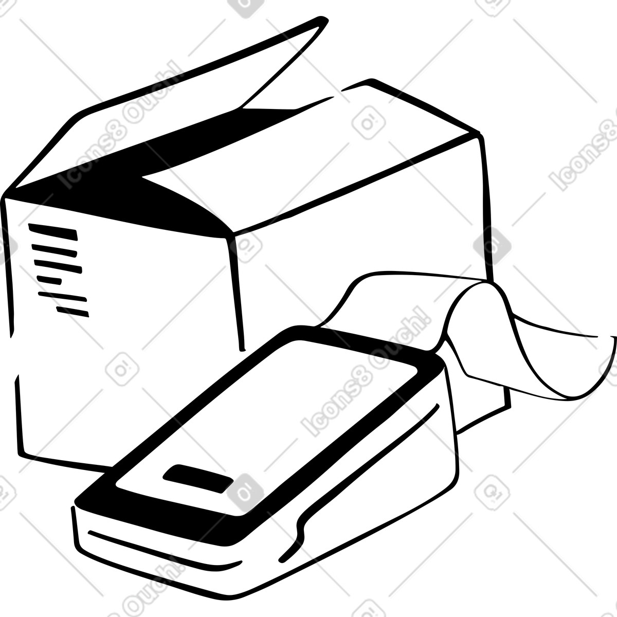 Ilustración Caja de entrega con terminal en estilo Line a descargar en PNG y SVG