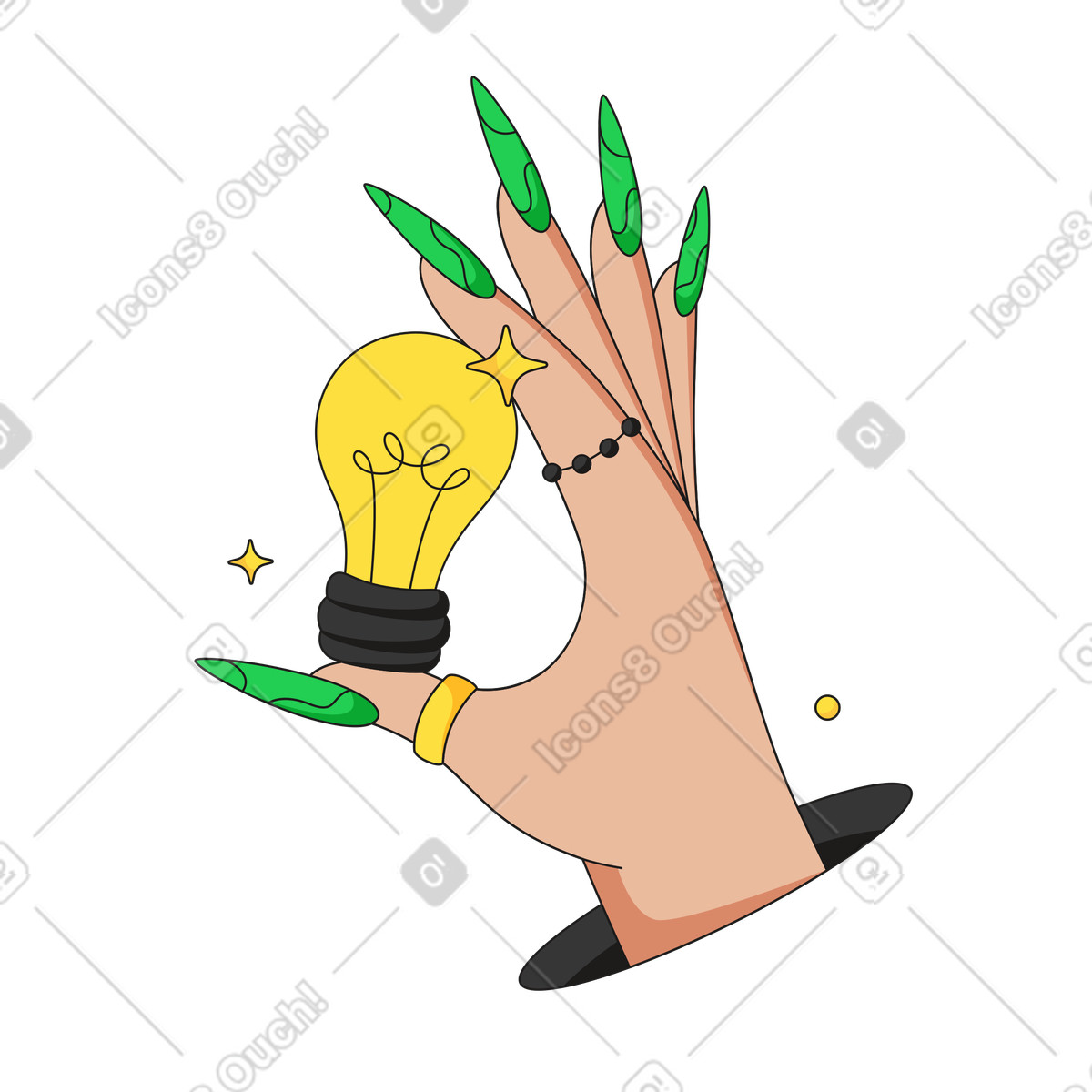 Ilustração de Mão com uma lâmpada em PNG e SVG