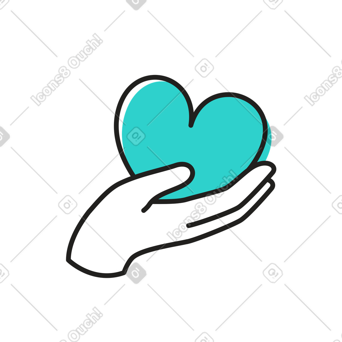 Hand hält vorsichtig ein grünes herz-Illustration im Little-Stil als Download in PNG, SVG