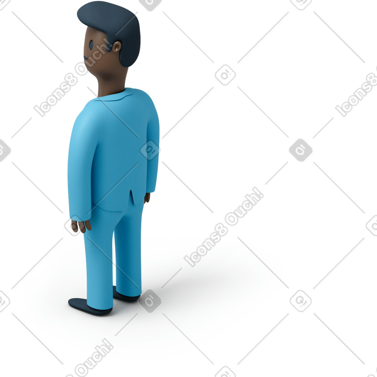 下载 3D Flame 风格的 向左看的黑人商人的后视图 插画，支持 PNG、SVG 格式