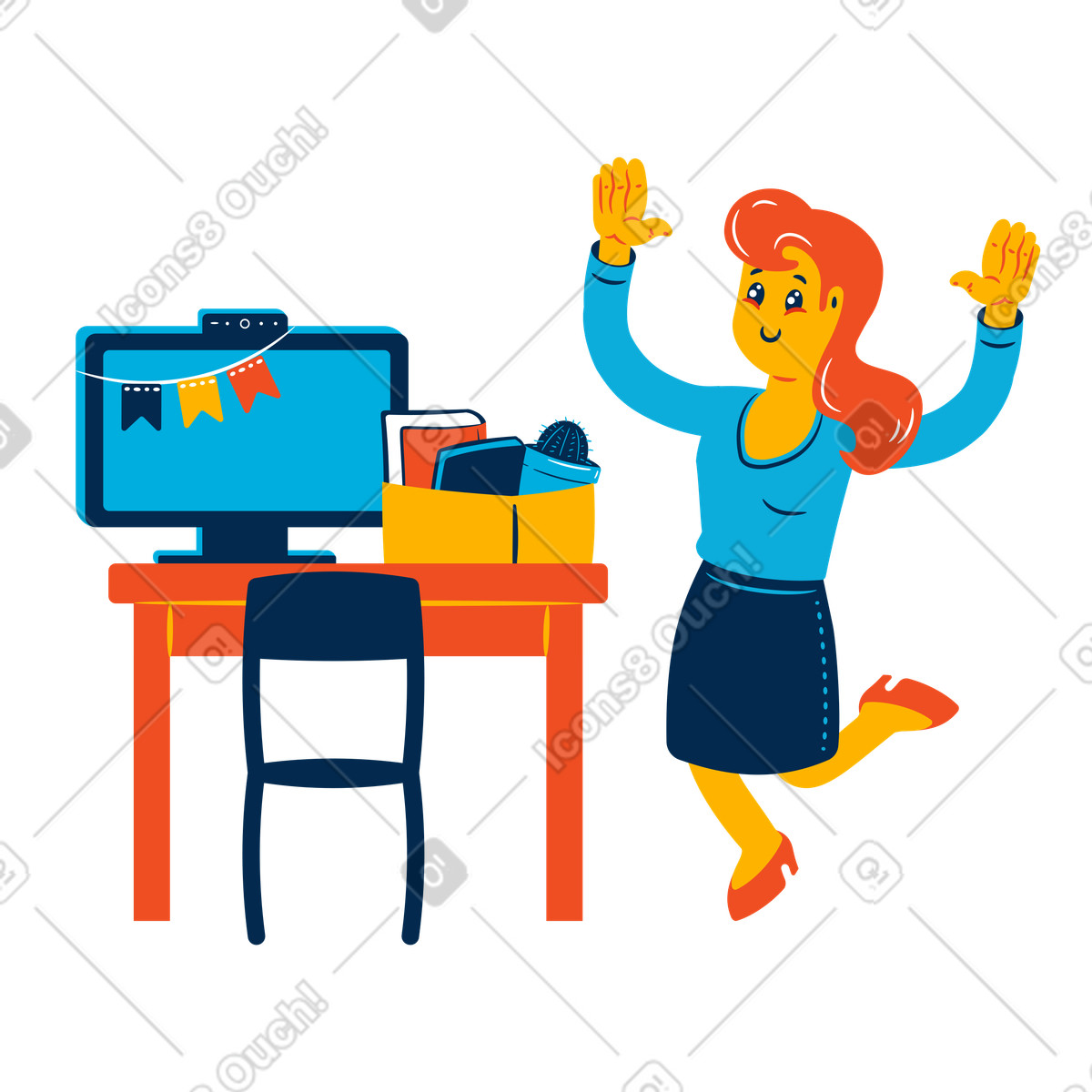 Woman is happy to get a new job illustration in Flame style download in PNG, SVG