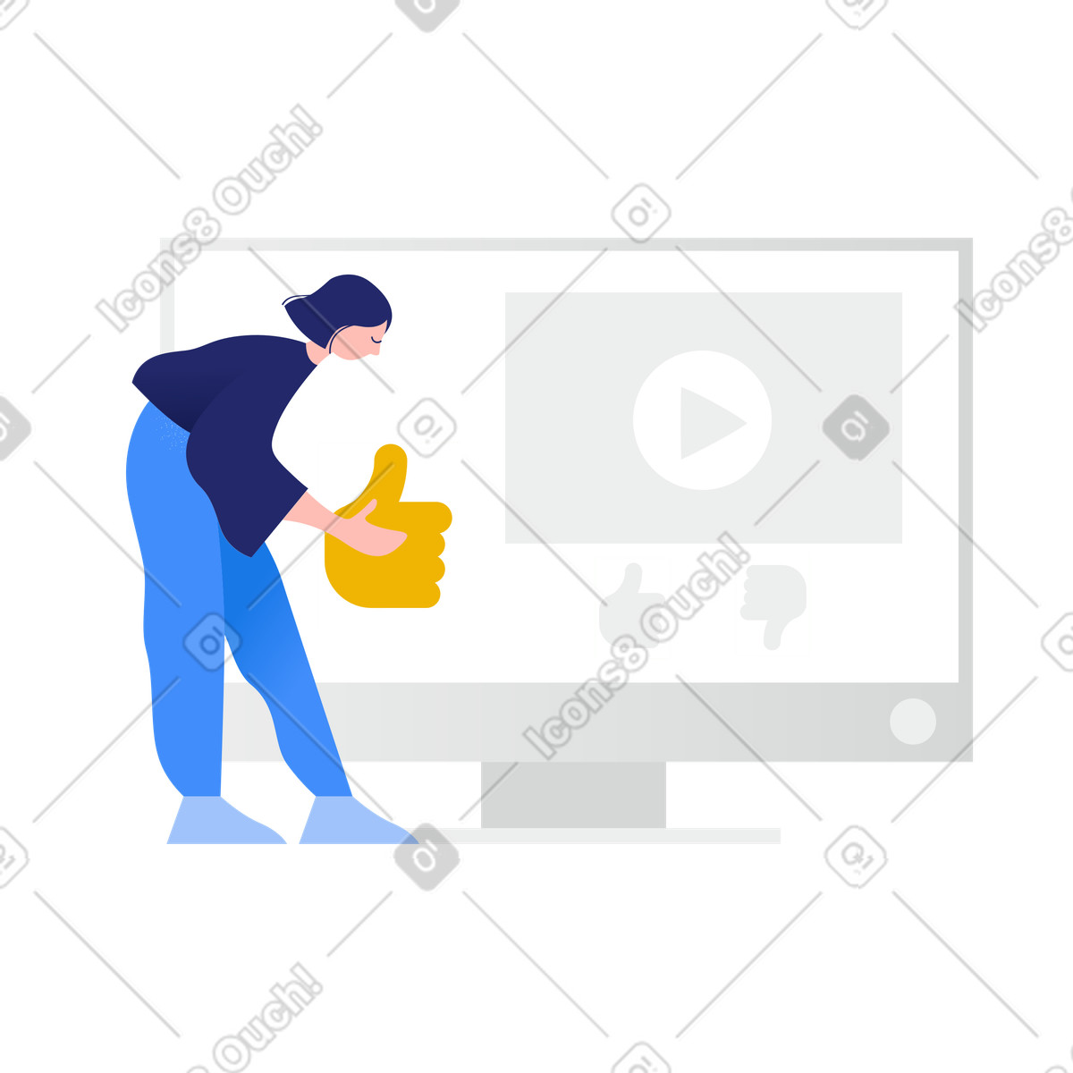 Donna che dà un ike sotto il video illustrazione in stile Clip scarica in PNG, SVG