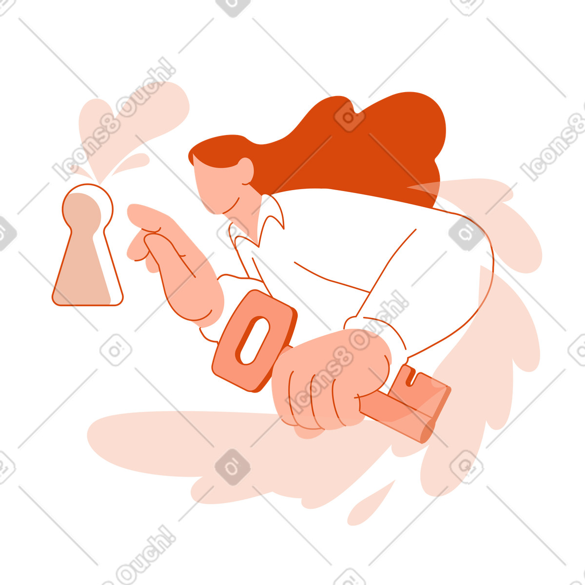 Opening a lock with key, Privacy protection and safe entry illustration in Orange style download in PNG, SVG