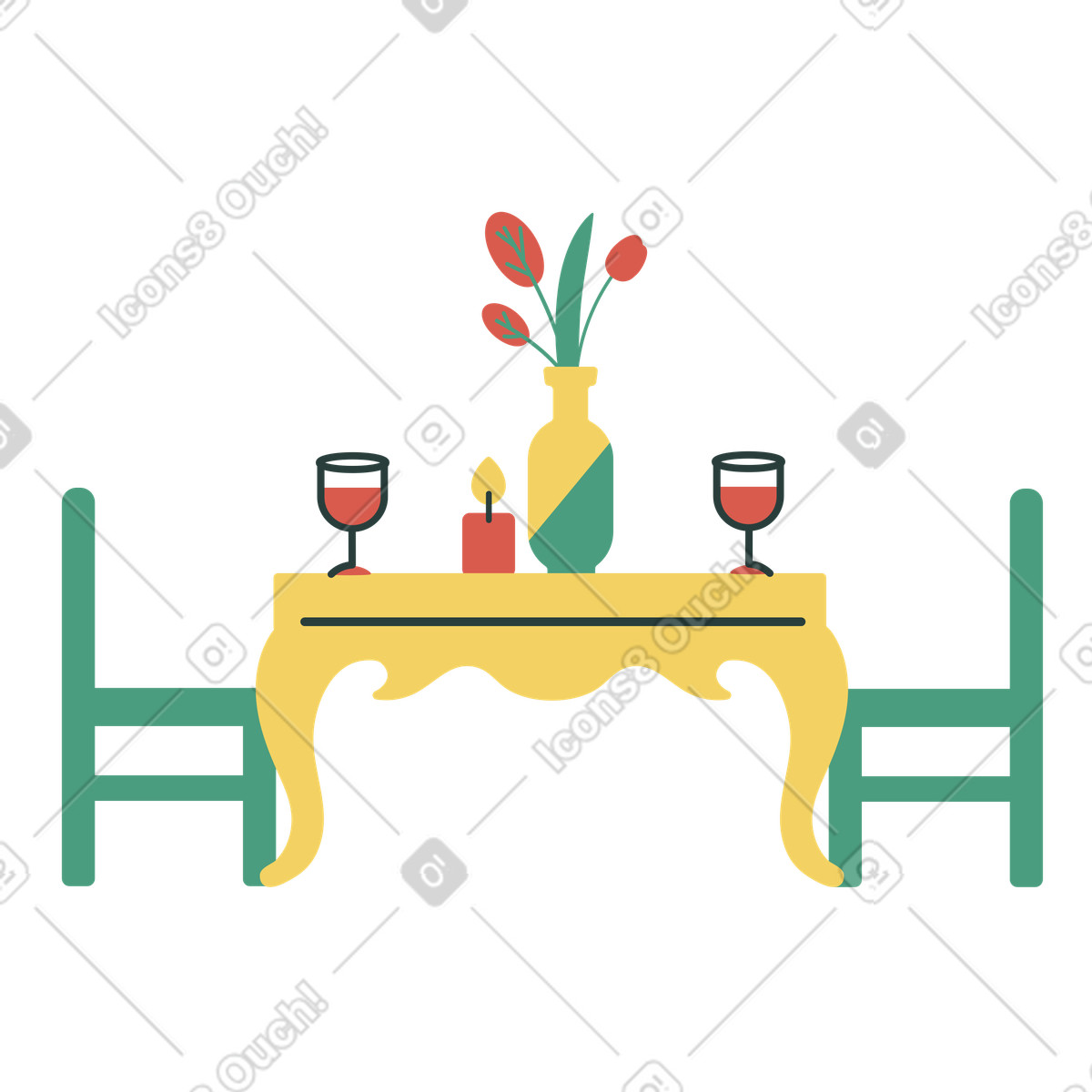 Romantischer ort f&uuml;r ein date mit wein und kerzen-Illustration in PNG, SVG