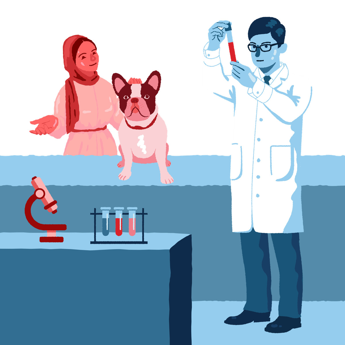 Illustration Vet appointment with blood tests dans le style Cherry à télécharger aux formats PNG, SVG