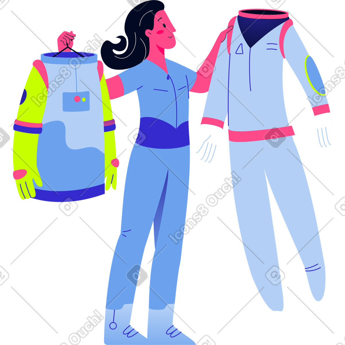 Ilustração de Woman astronaut chooses a suit em no estilo Space para baixar em PNG, SVG