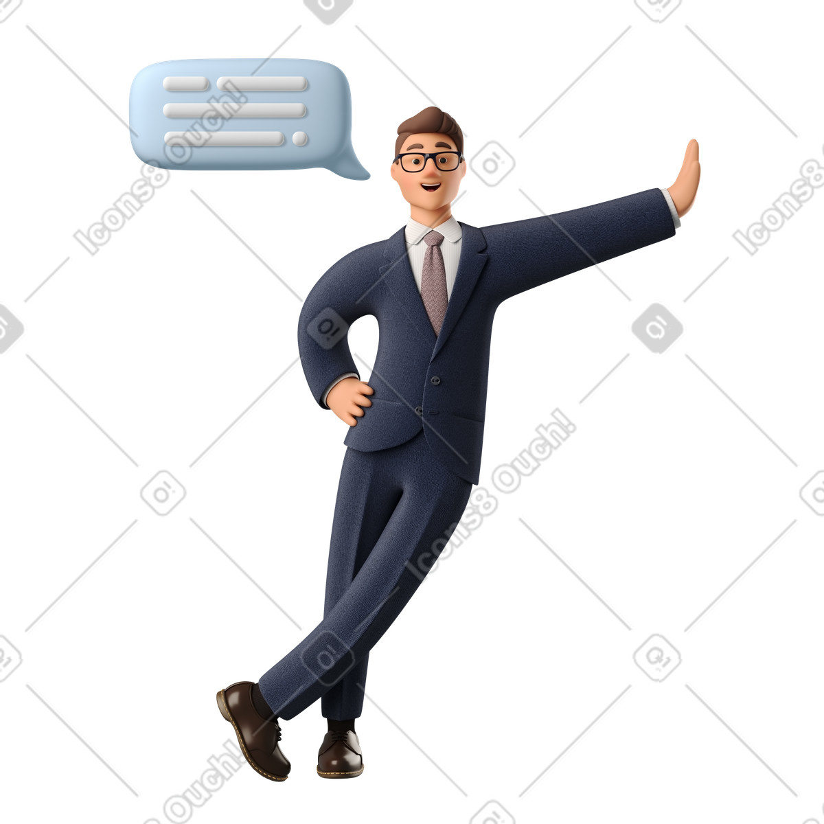 3D Business スタイルの 片方の腕で壁に寄りかかって仕事会話のビジネスマン のイラストをPNG、SVG形式でダウンロード
