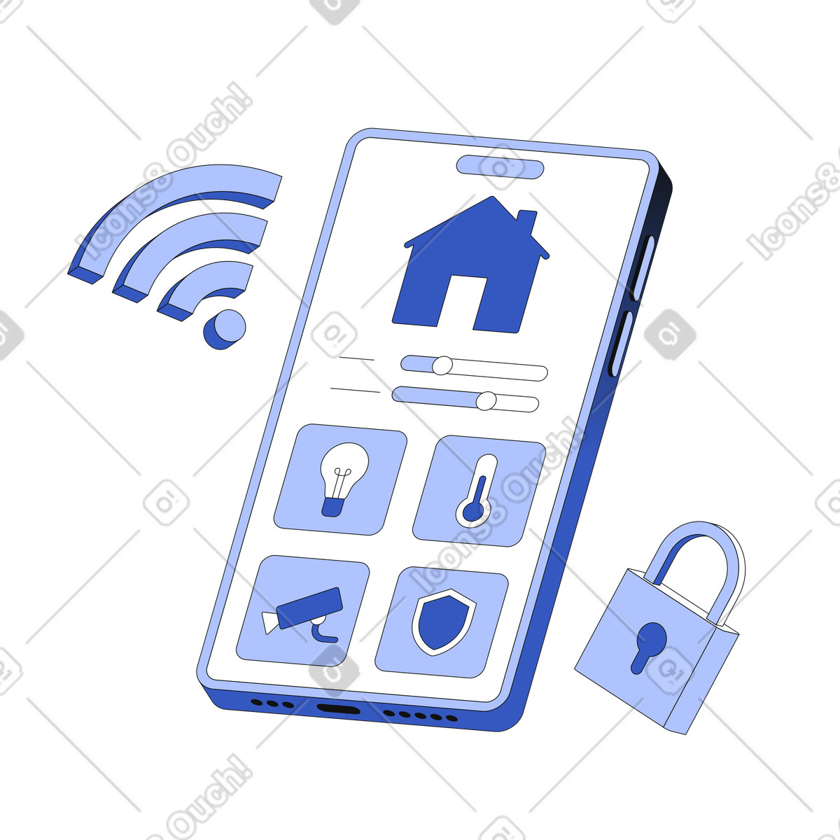 Smart home system on phone screen illustration in Techny style download in PNG, SVG