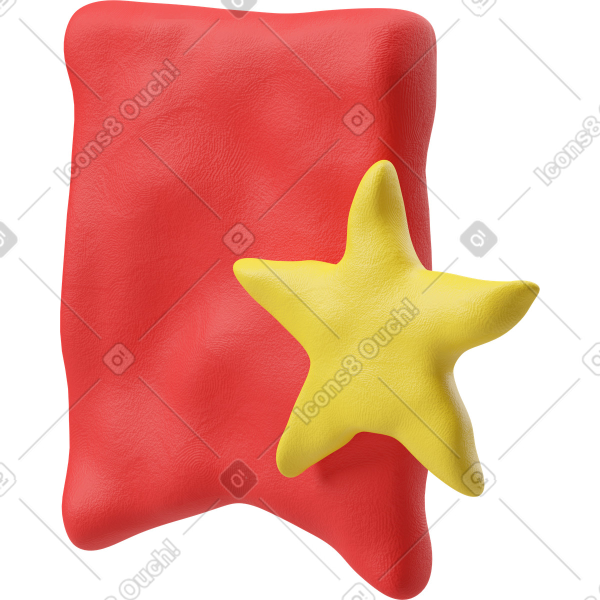 Three-quarter view of a red favorites icon illustration in 3D Plastilina style download in PNG, SVG