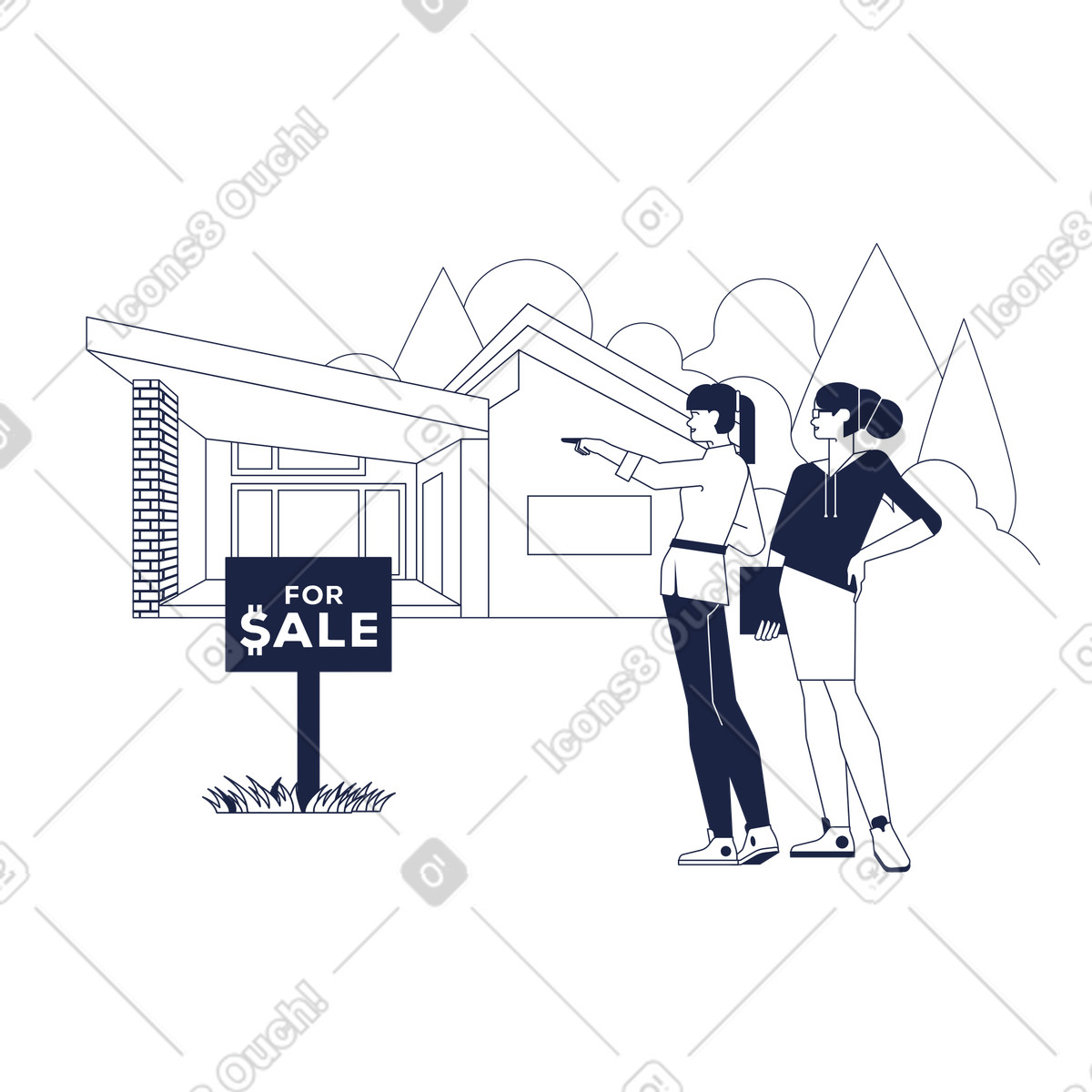 Ilustração de Venda imóveis em no estilo Urban Line para baixar em PNG, SVG