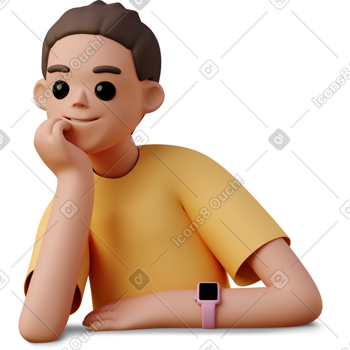 Illustration Young woman sitting and holding head dans le style 3D Casual life à télécharger aux formats PNG, SVG