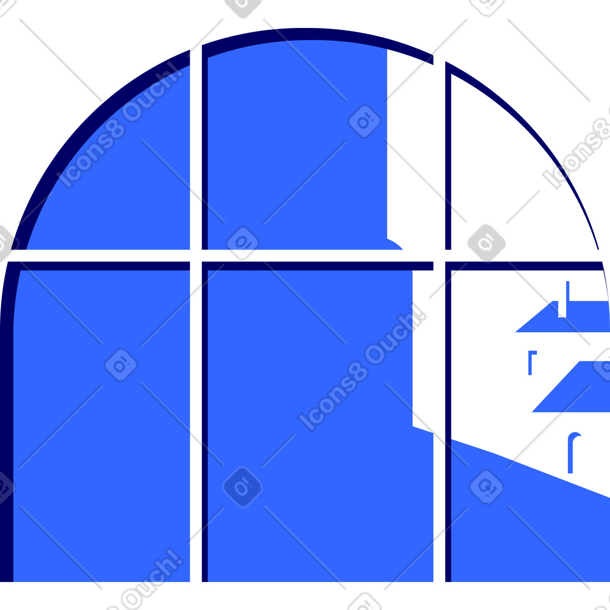 Artbarched window with an urban landscape outside the illustration in Lounge style download in PNG, SVG