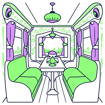 The interior of a luxurious train carriage designed in art nouveau style