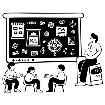 A dynamic lecture about printing history, with illustrations on a board