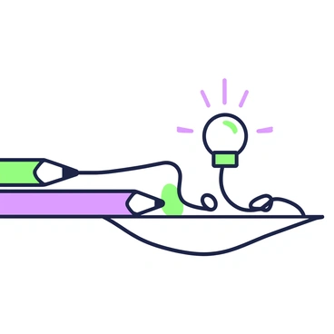 A close-up of a pencil drawing showing a graphite pencil being used as a conductor. The pencil is placed horizontally across the image, with its tip touching two connected wires leading to a small LED light. The LED is illuminated, emitting a bright light. The background features a simple surface on which the pencil and components are arranged. The scene captures the interaction between the graphite, wires, and the light bulb, emphasizing the concept of conductivity.
