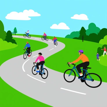 Racers using smart bikes in an exciting cycling competition on a winding road