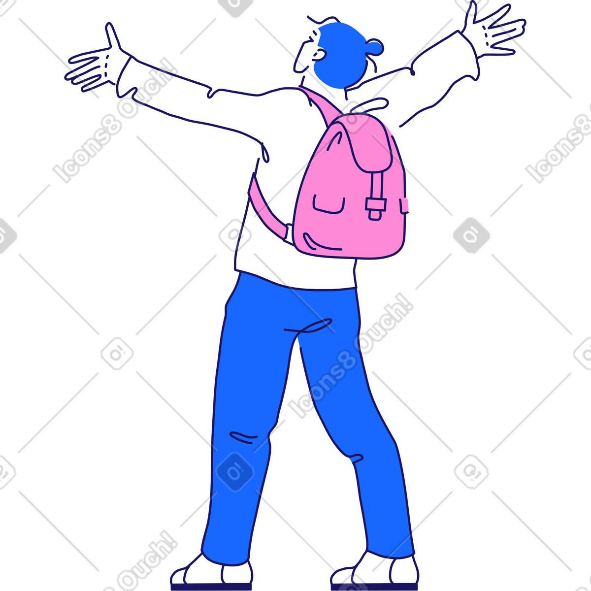 Reisender mit ausgestreckten armen-Illustration im Matey-Stil als Download in PNG, SVG