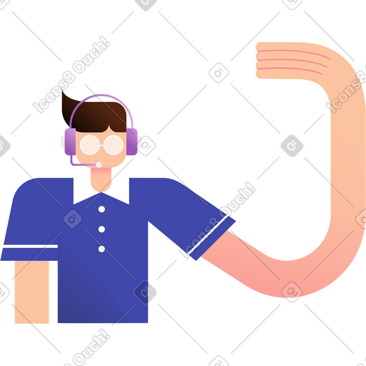 Mann im blauen hemd mit erhobener hand-Illustration Wavy-Stil als Download in PNG, SVG
