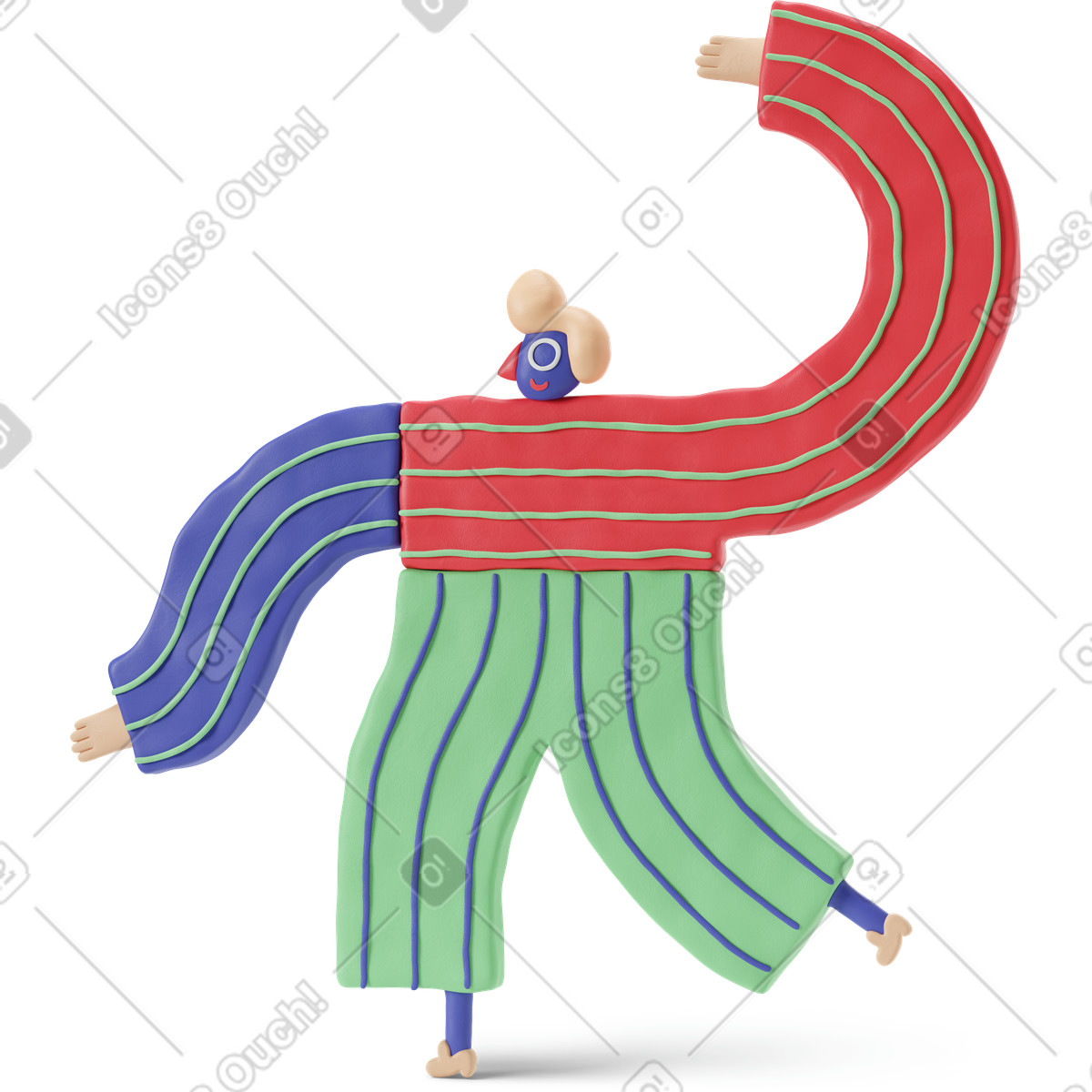 Blond man walking with a raised arm illustration in 3D Stripy style download in PNG, SVG
