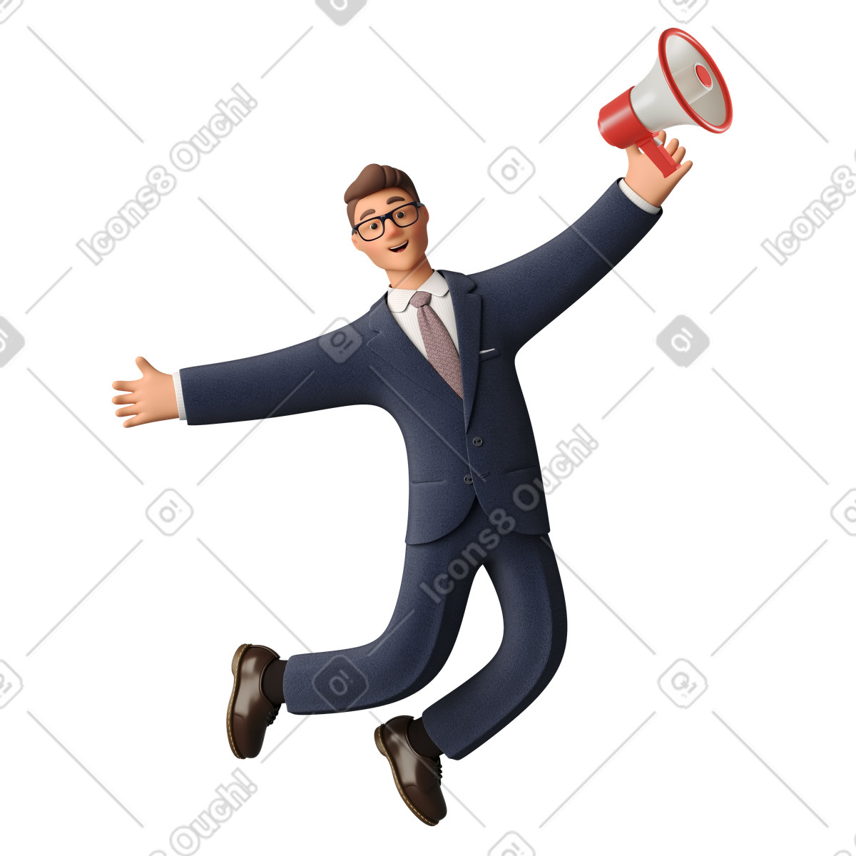 Ilustração de Empresário pulando com megafone publicidade em no estilo 3D Business para baixar em PNG, SVG