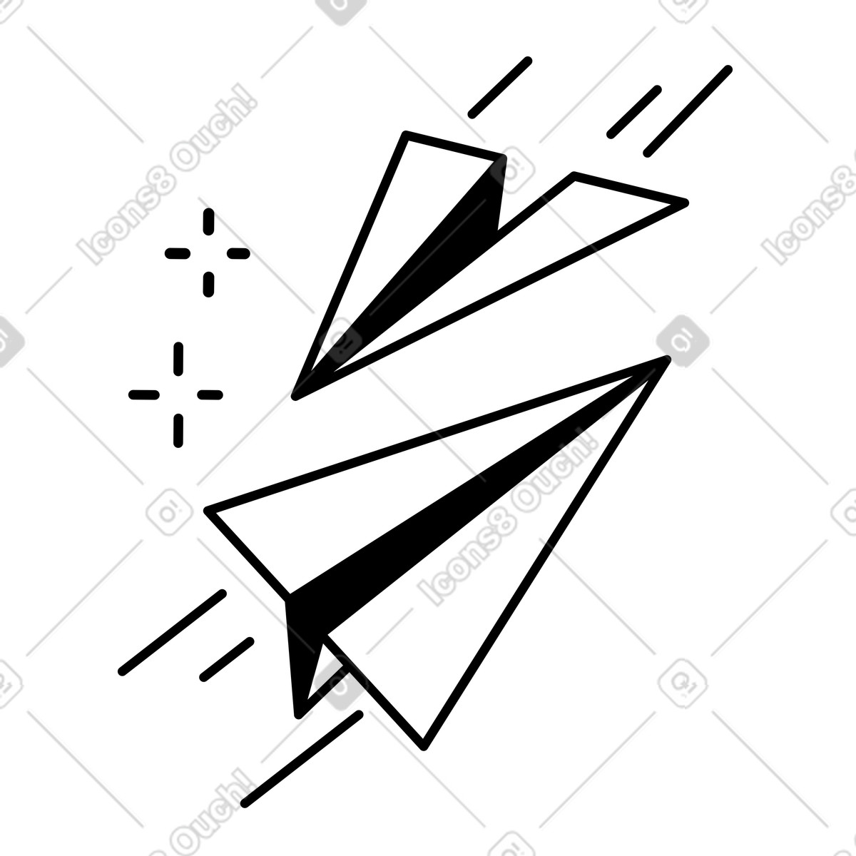 下载 Notion Line Art 风格的 Paper airplanes flying with motion lines and sparkle decorative elements 插画，支持 PNG、SVG 格式
