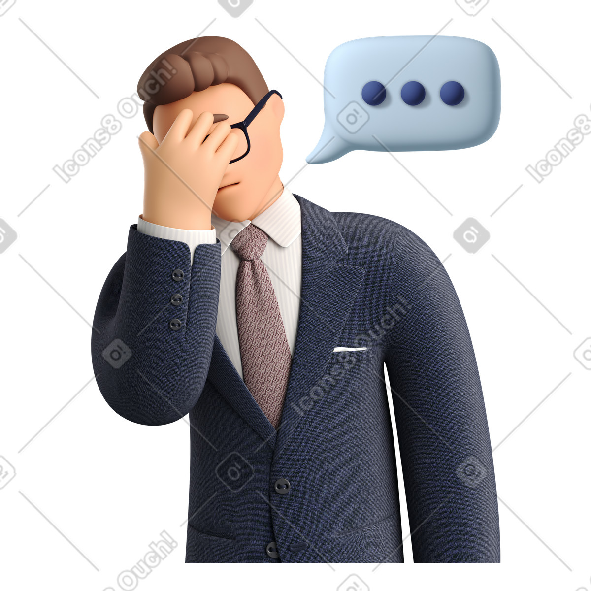 Geschäftsmann, der sich mit dem gesicht ansieht und keine kommentare hat-Illustration im 3D Business-Stil als Download in PNG, SVG