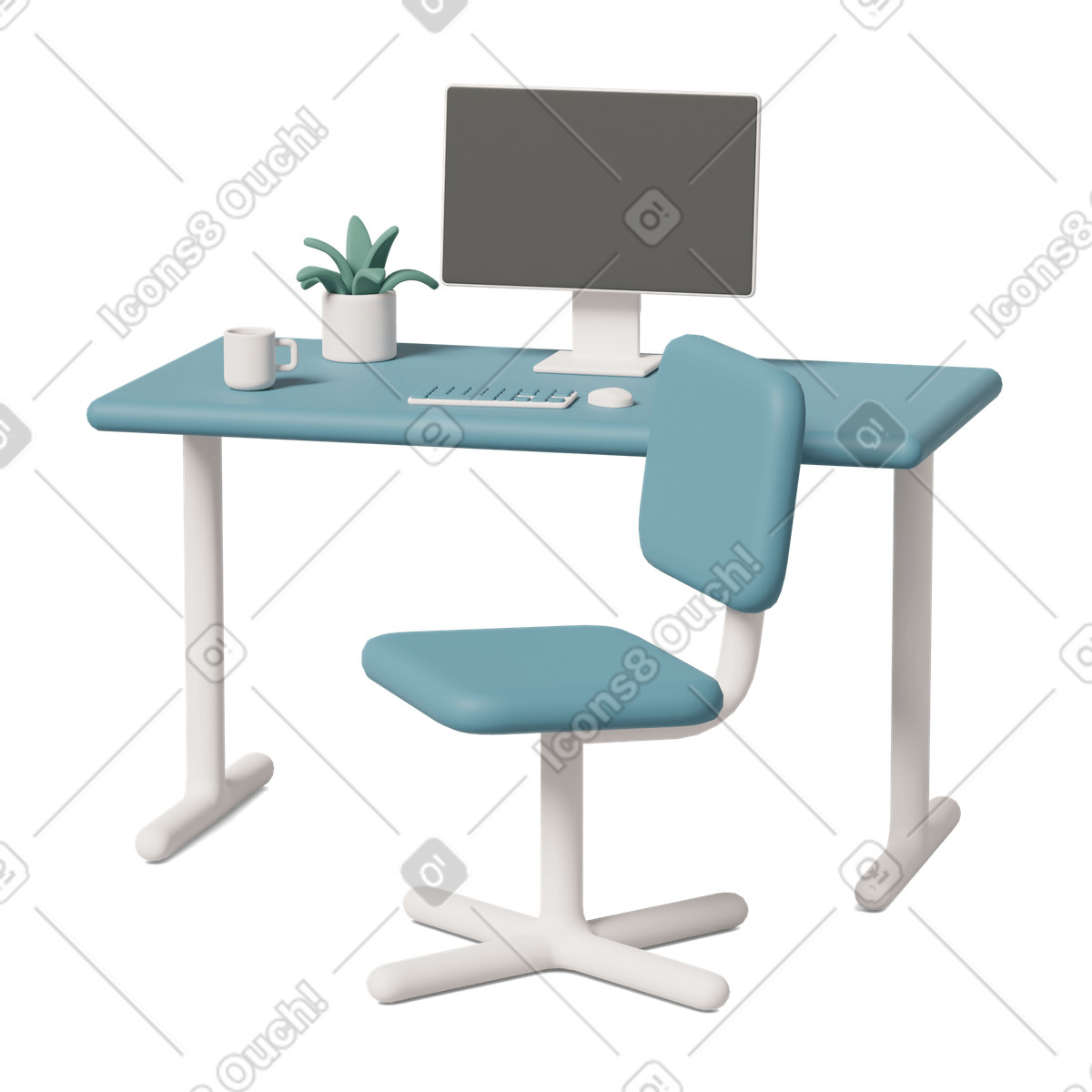 Workspace with computer desktop illustrazione in stile 3D Casual life scarica in PNG, SVG
