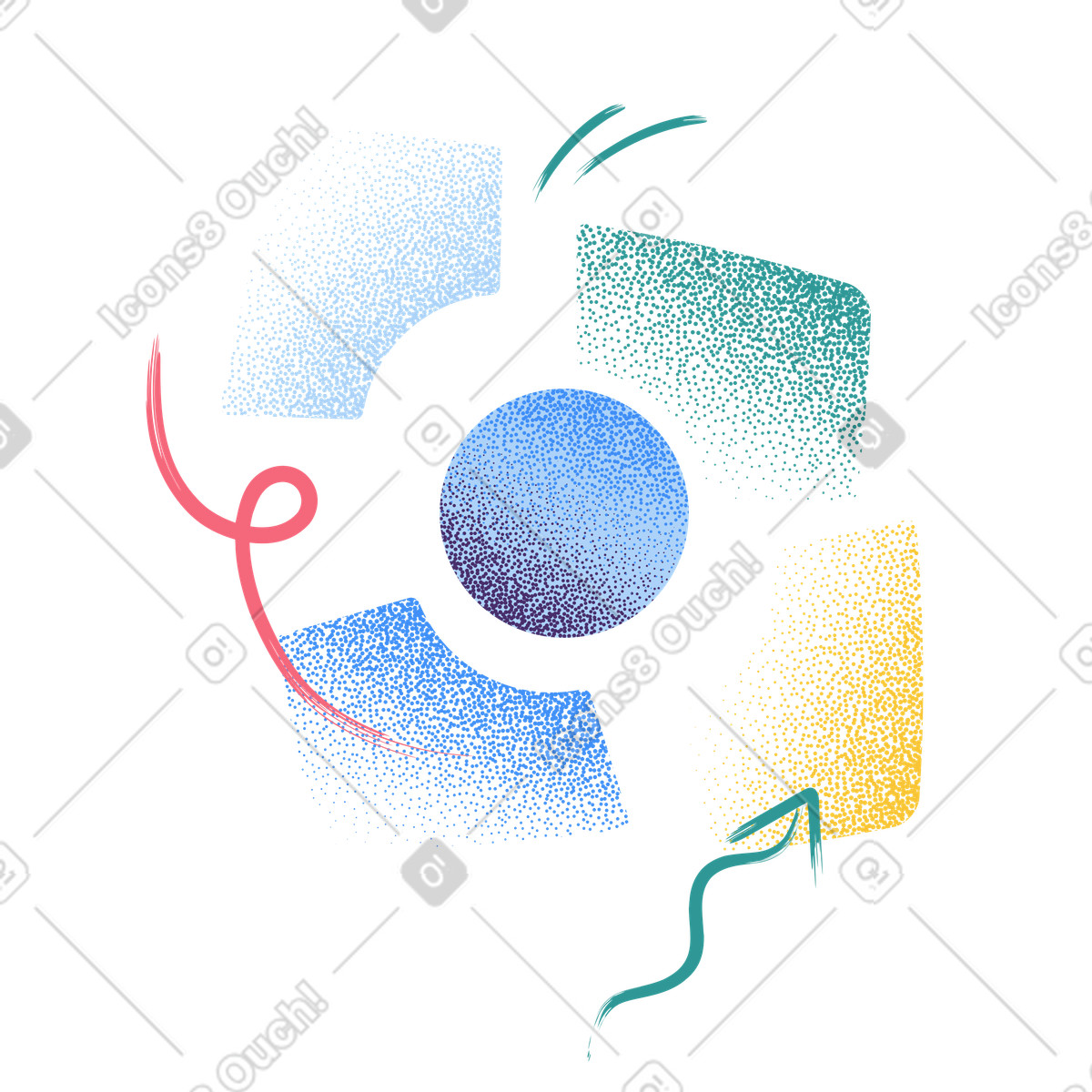Illustration Data flow around core sphere representing centralized information exchange dans le style Grain à télécharger aux formats PNG, SVG