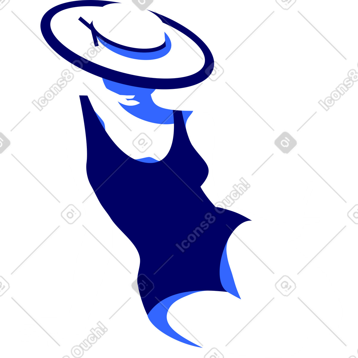 Donna in costume da bagno e cappello illustrazione stile Lounge scarica PNG, SVG