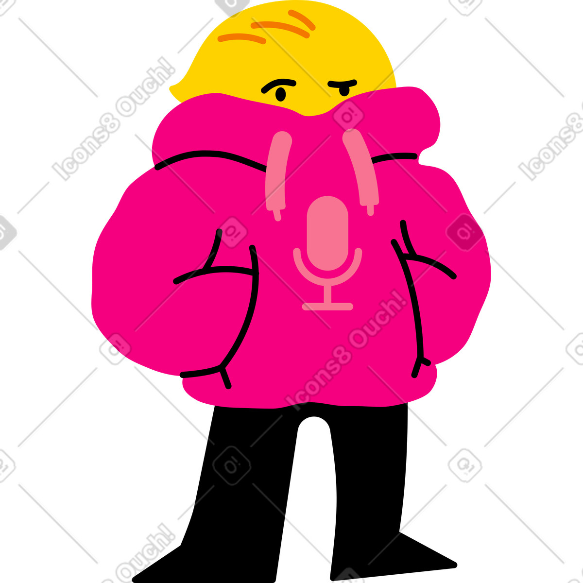 Figur in einem großen kapuzenpullover-Illustration im Giggle-Stil als Download PNG, SVG