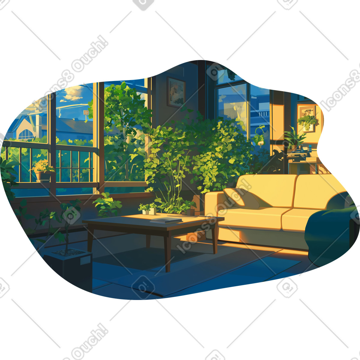 Scenes スタイルの モダンなリビングルームの背景 のイラストをPNG、SVG形式でダウンロード