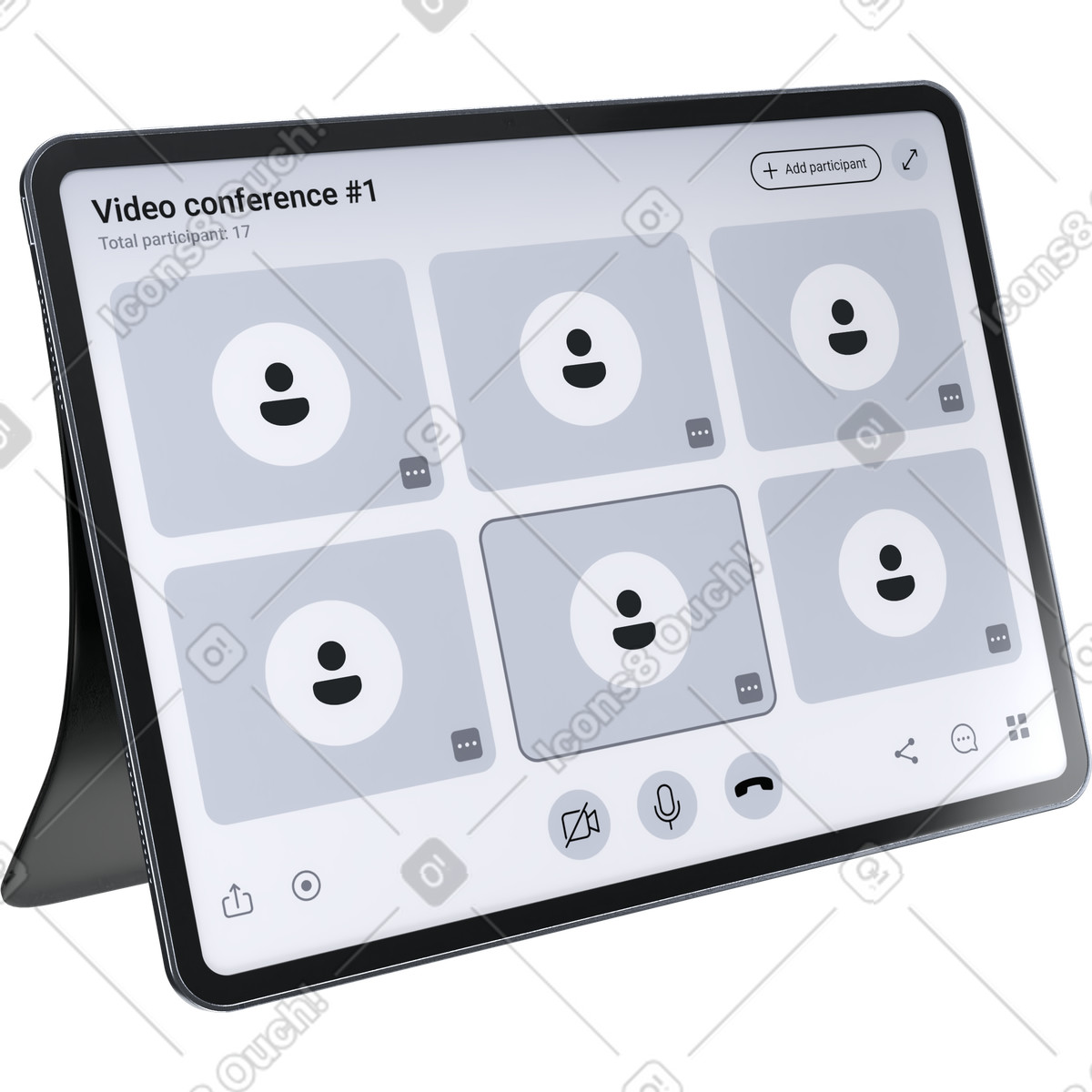 Online team conference, remote work communication, group video call interface illustration in 3D Pro style download in PNG, SVG