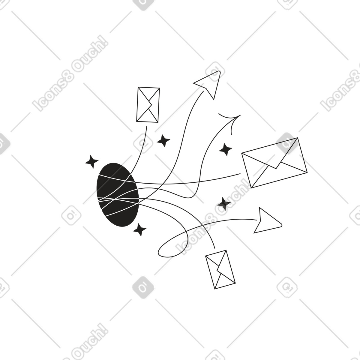 Tokyo スタイルの ブラックホールから飛び出す文字と矢印 のイラストをPNG、SVG形式でダウンロード