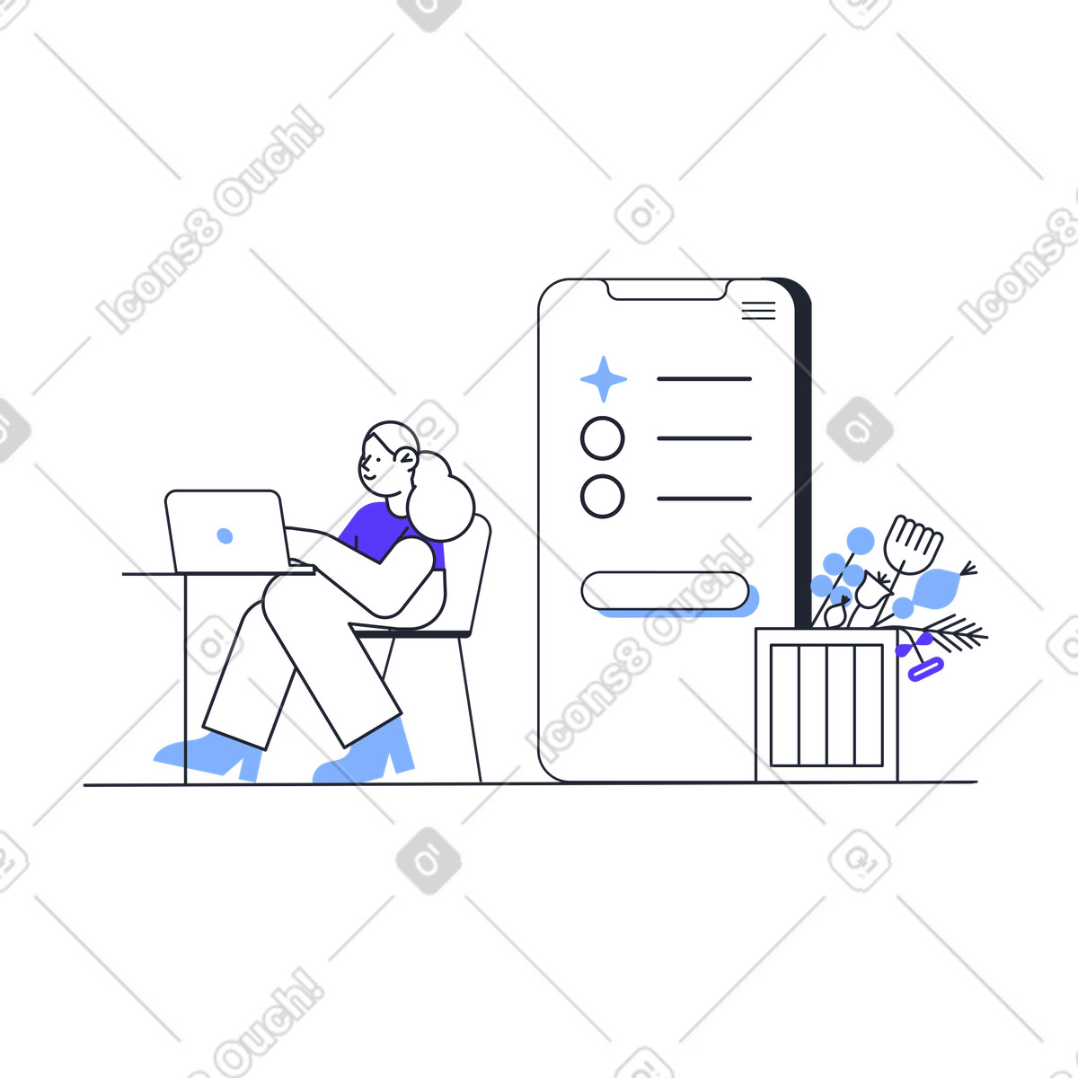 下载 Pablita 风格的 网上购物花 插画，支持 PNG、SVG 格式