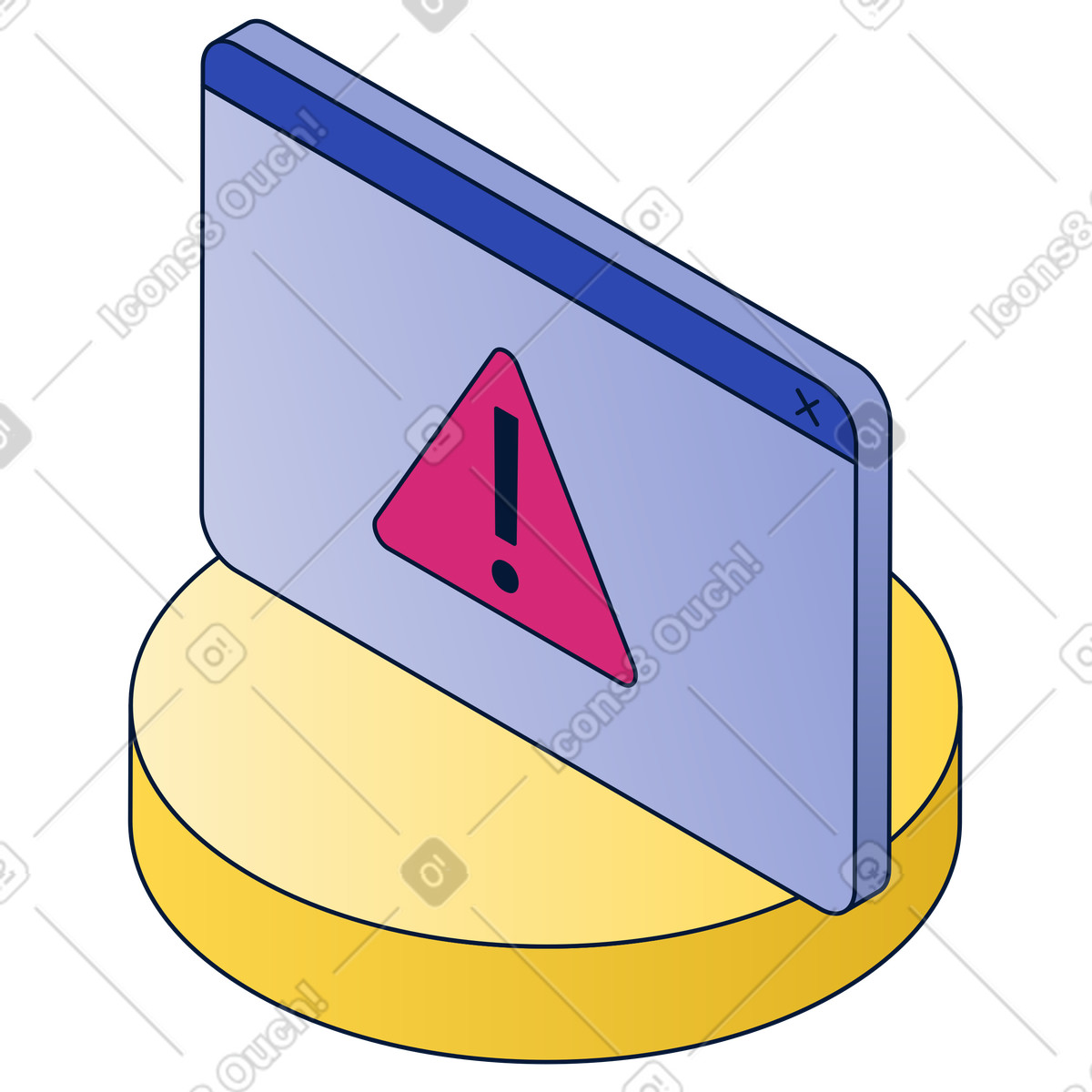 Warning sign in browser window, website error alert and cyber risk illustration in Neat style download in PNG, SVG