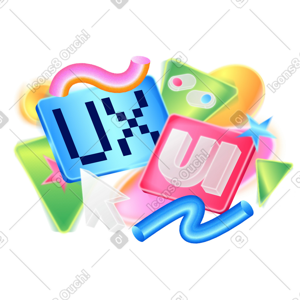 Lettering UX/UI with decorative elements text illustration in PNG, SVG
