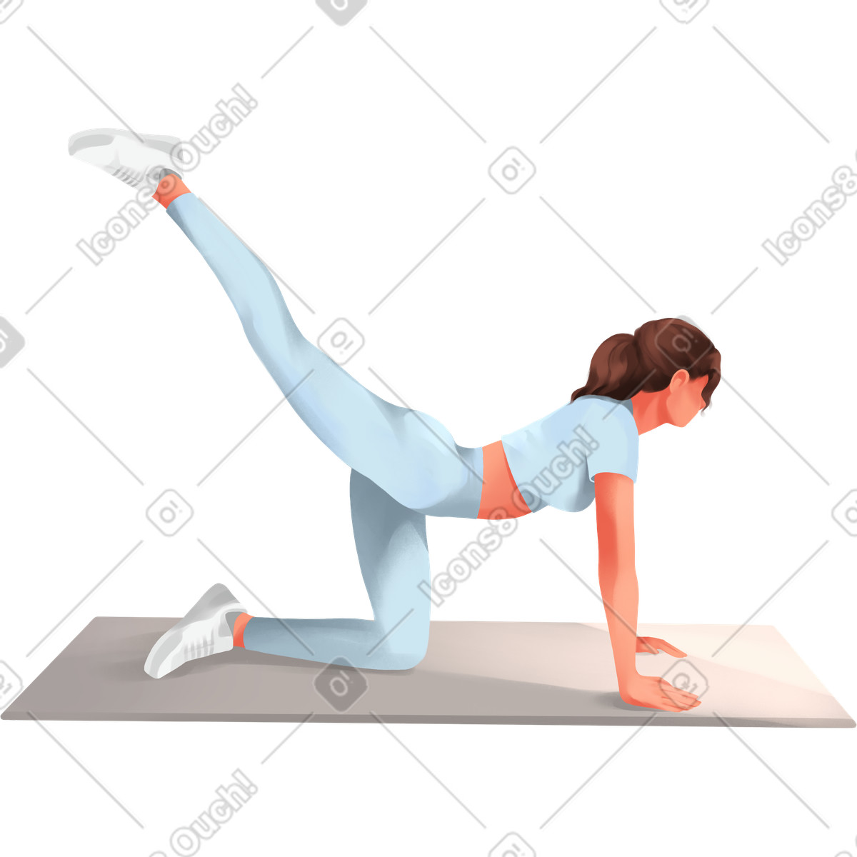 下载 Demure 风格的 Girl practicing on a mat 插画，支持 PNG、SVG 格式