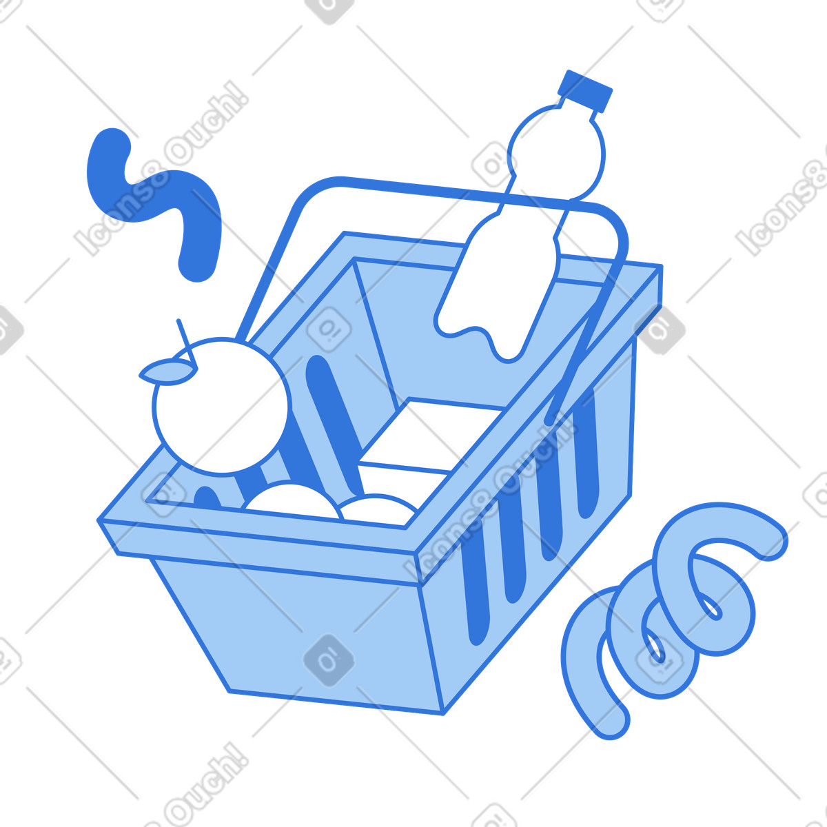 Sky スタイルの Shopping basket filled with groceries, Food and retail のイラストをPNG、SVG形式でダウンロード