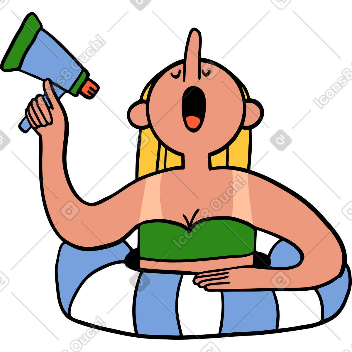 Ilustração de Mulher com megafone nadando em no estilo Comic para baixar em PNG, SVG