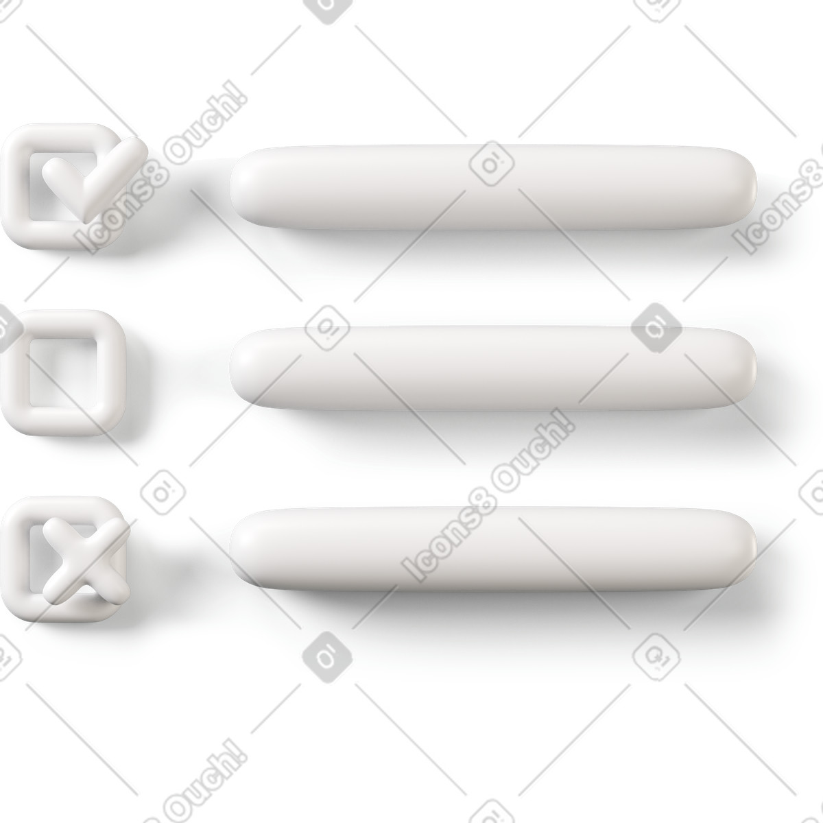 Illustration Liste de contrôle avec un élément fait et non dans le style 3D Buddy à télécharger aux formats PNG, SVG