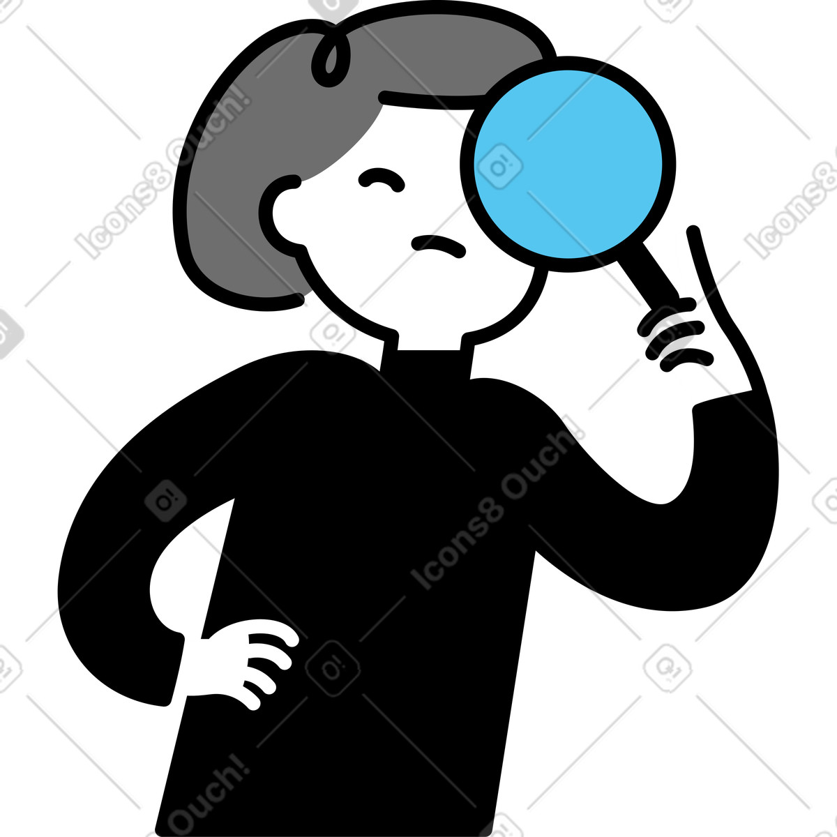 下载 Mochi 风格的 拿着放大镜的年轻女子 插画，支持 PNG、SVG 格式