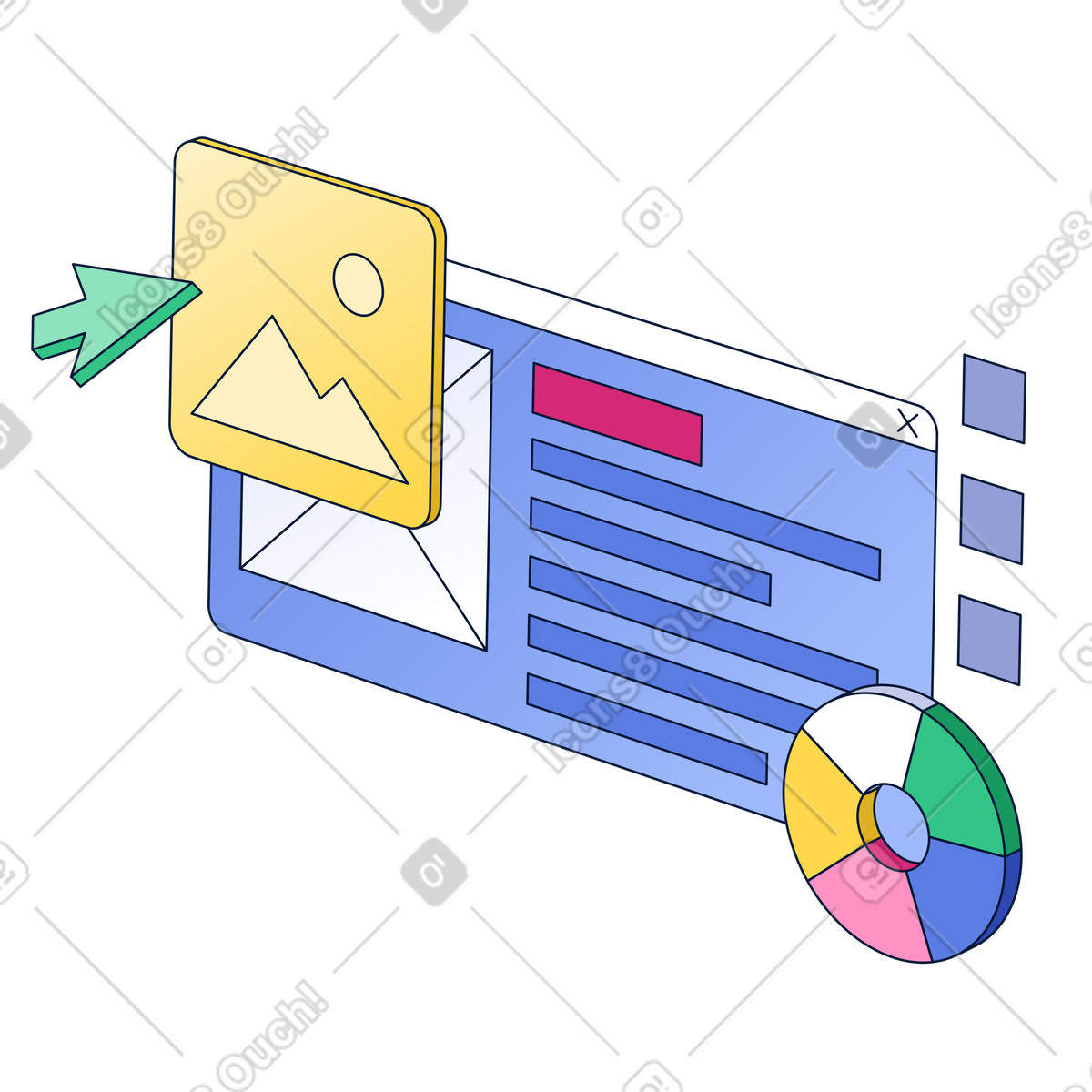 Web design process, Layout, Content making illustration in Neat style download in PNG, SVG