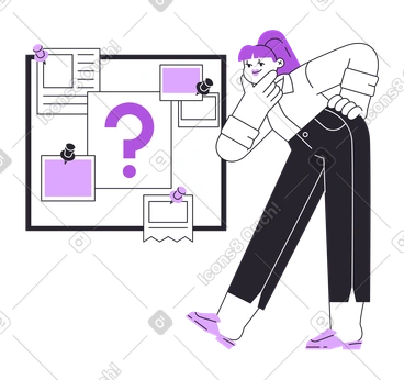 Une femme réfléchie regarde le tableau avec des indices PNG, SVG