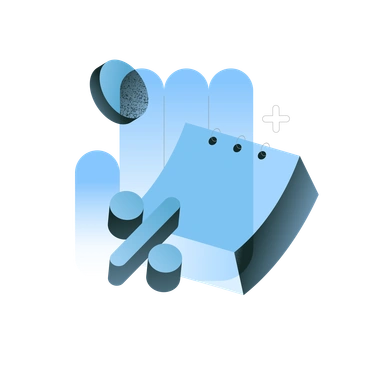 A hand holding a notepad and percentage symbol - Concept style illustration