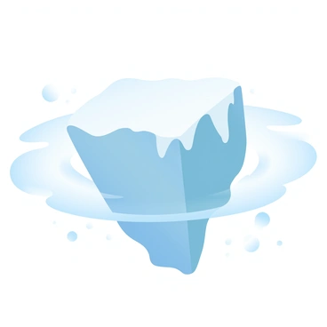 An iceberg is floating in the ocean, with a large portion submerged beneath the water's surface. The ocean water has gentle waves, creating a serene reflection of the iceberg above. Surrounding the iceberg are small ripples, emphasizing its isolation in the vast water. The iceberg has sharp, jagged edges and is mainly white, with hints of blue along its sides. The overall atmosphere is tranquil, highlighting the contrast between the solid mass of ice and the fluidity of the ocean.