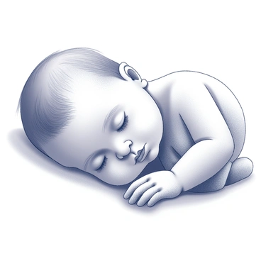 A close-up of a sleeping baby. The baby's face features soft, rounded cheeks and delicate eyelashes resting against their eyelids. A subtle smile is present on their lips, suggesting a peaceful dream. The baby's tiny hands are curled gently near their face. The background is blurred, focusing the viewer's attention solely on the baby's expression.
