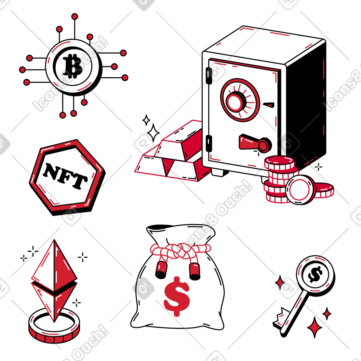 Ruby スタイルの Crypto and traditional currencies, Financial security or asset protection のイラストをPNG、SVG形式でダウンロード